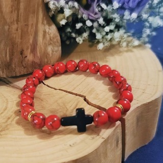Bracelet jaspe rouge et croix