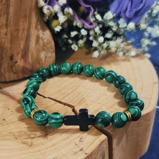 Bracelet malachite et croix